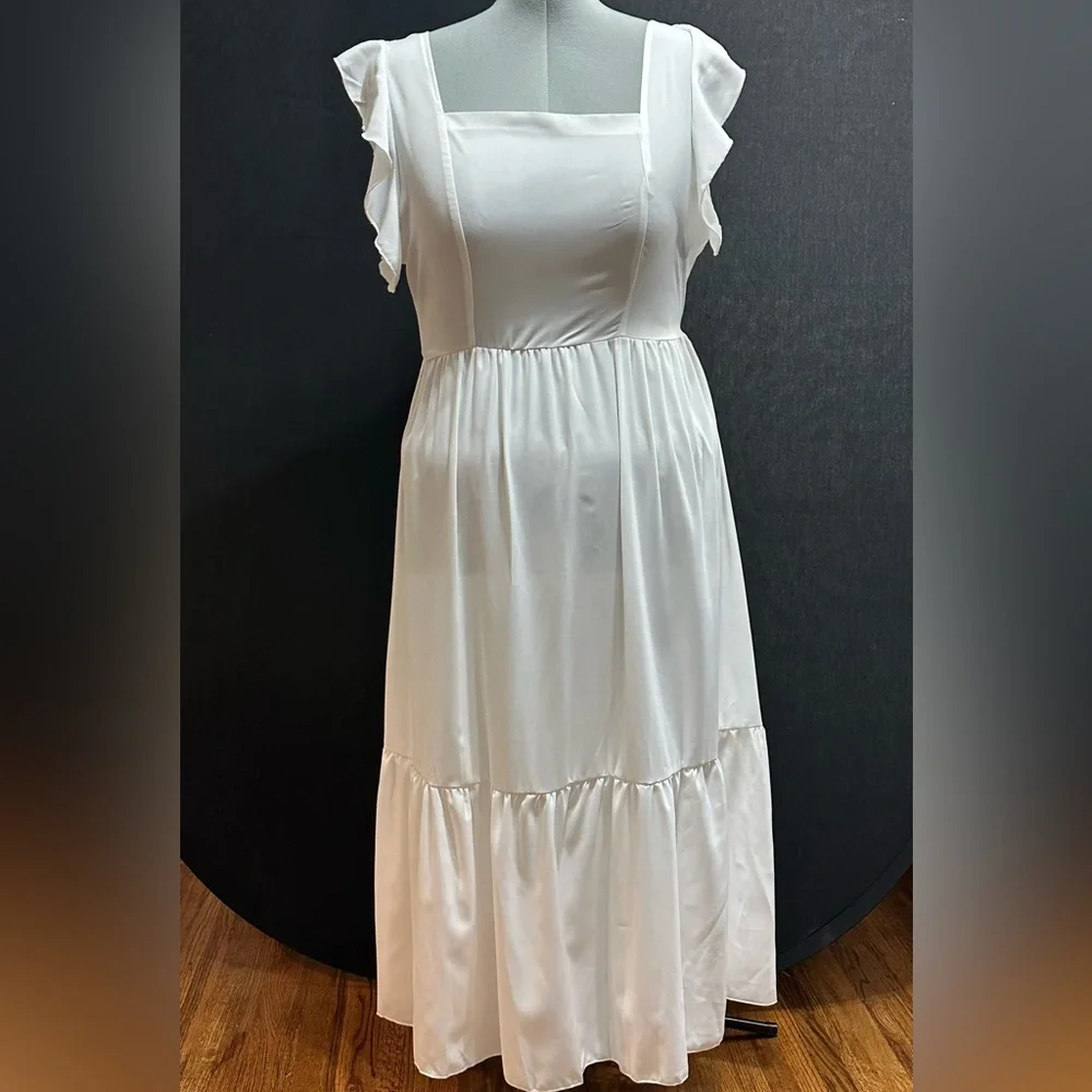 Ruffle Tie Back Solid A-line Dress - Picture 2 of 3